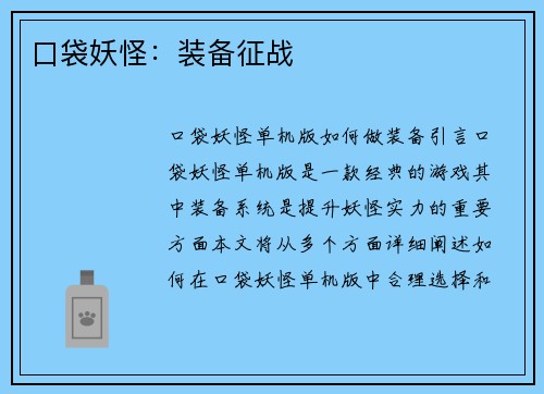 口袋妖怪：装备征战